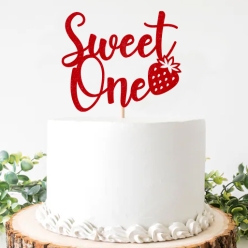 Sweet ONE Strawberry Glittering Red Cake Pick Topper